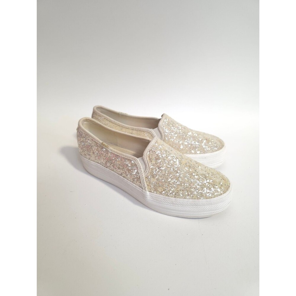 Keds Kate Spade Triple Decker Glitter Slip-On Loafers Champagne Gold Shoes 5.5